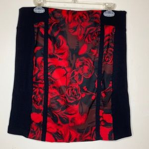 CACHE Rose Red & Black Color Block Pencil Skirt (READ DESCRIPTION), Size 10